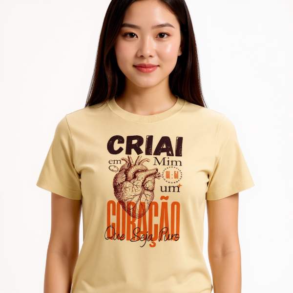 Camiseta de Algodão Criai em Mim Um Coração Que Seja Puro